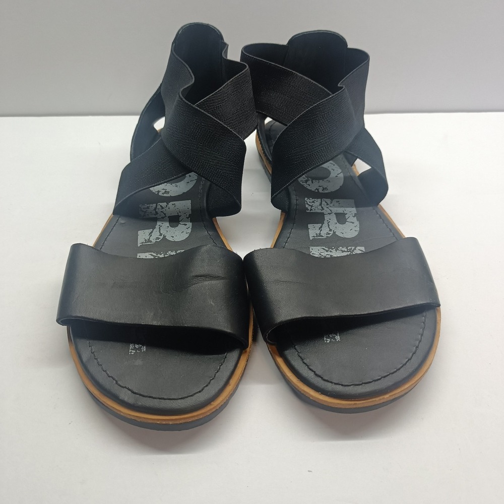 Sorel Women's Size 10.5 Ella Sandals  Strappy Flats NL2893-010 Black Leather